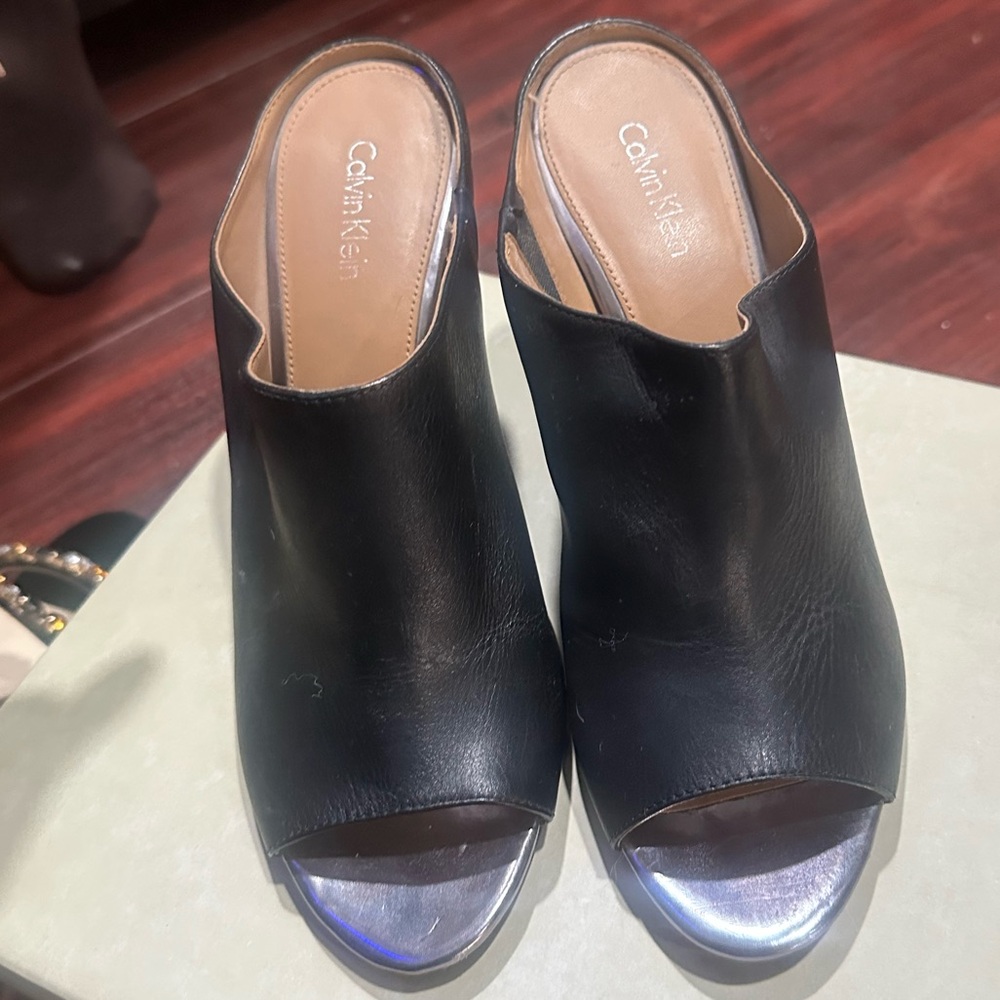 Calvin Klein Black Open-Toe Mules